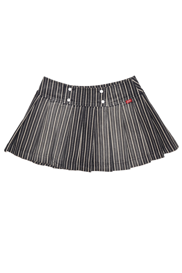 Miss Sixty Pleated Black/White Striped Mini Skirt