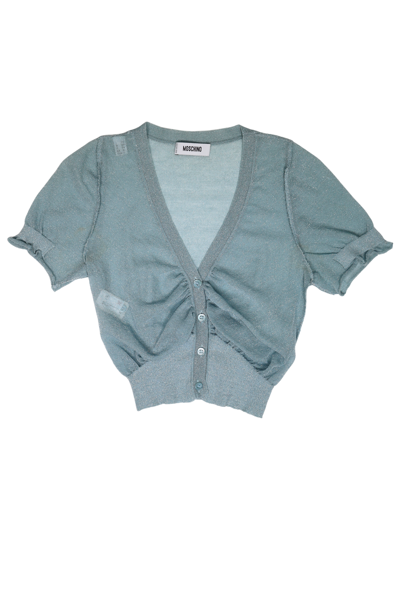 Vintage Moschino Ultra Cropped Powder Blue Lurex Cardigan