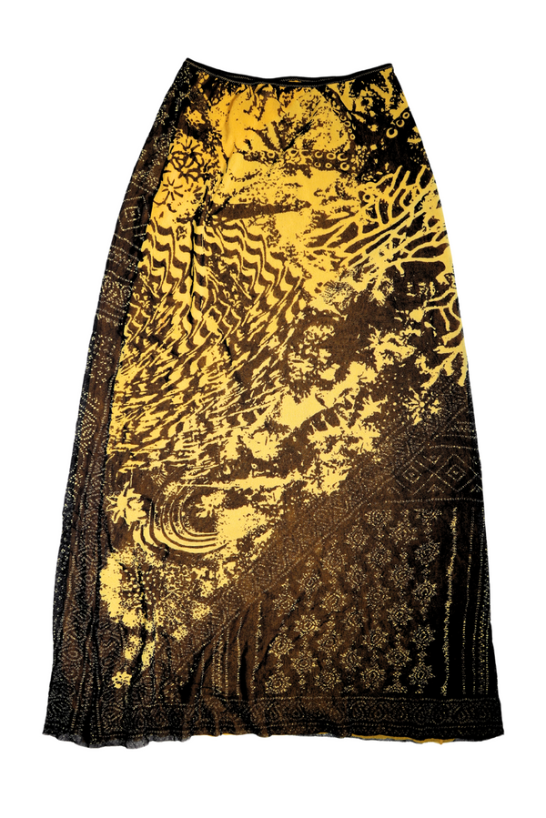 Jean Paul Gaultier Printed Mesh Maxi Skirt Black/Yellow
