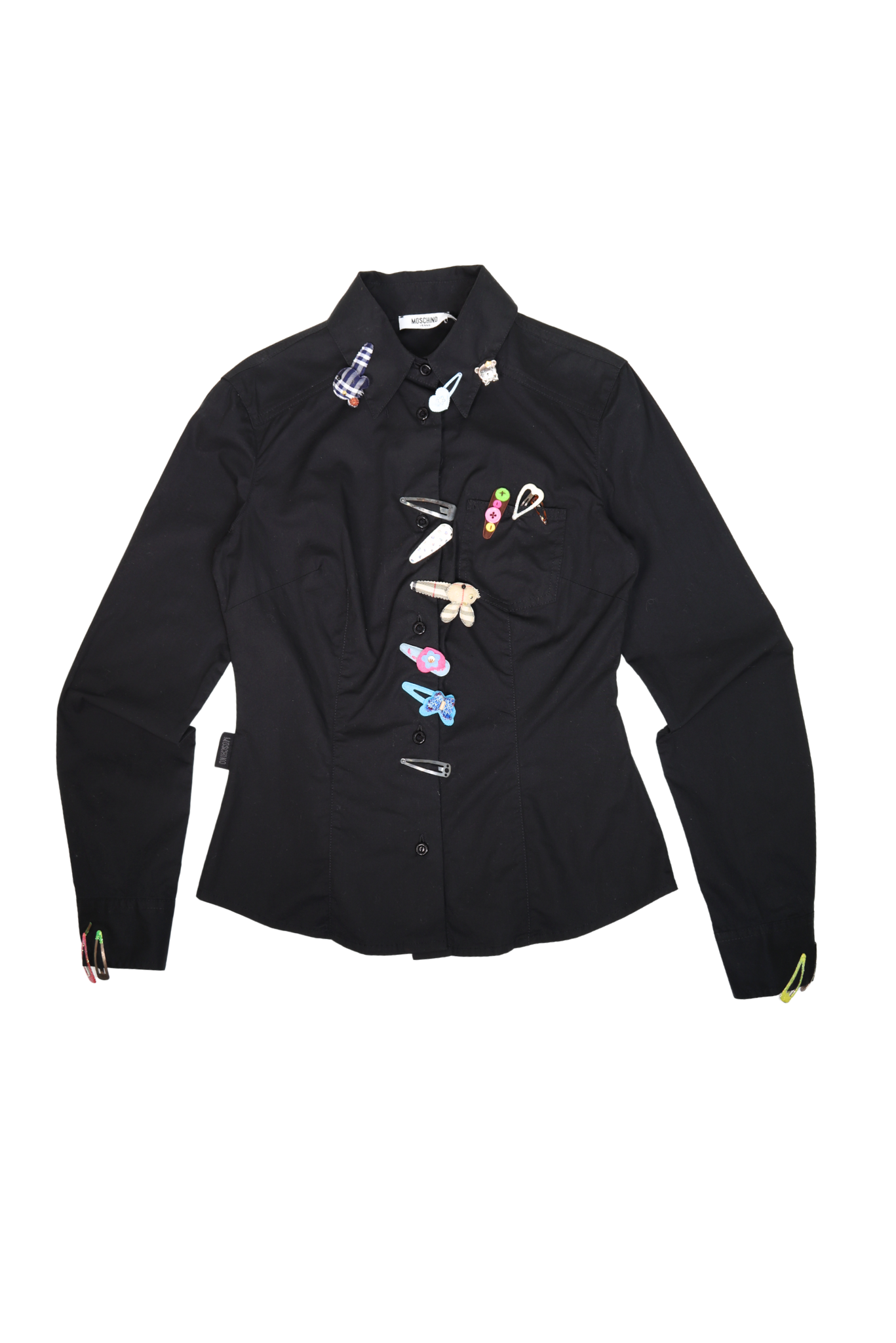 RARE Vintage Moschino Jeans Clip Embellished Black Button Up Shirt