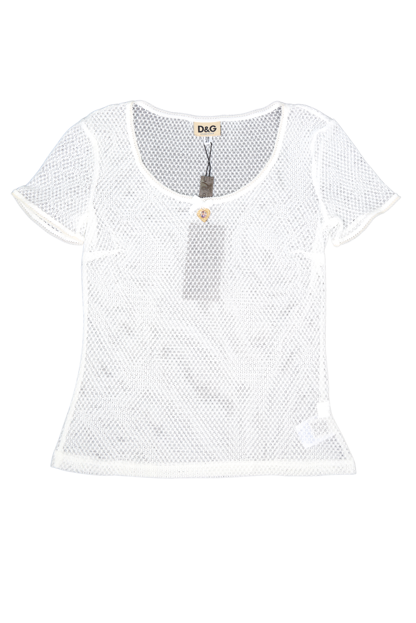 Rare D&G 1990s Mesh Virgin Mary Pendant Lace Shirt