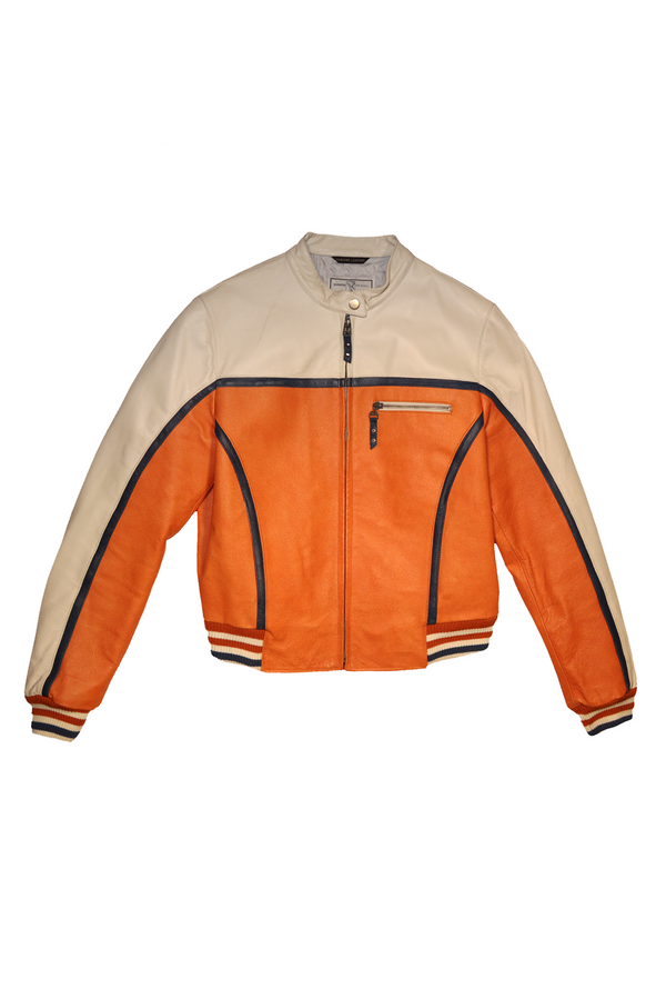 Vera Pelle Orange / White Leather Racing Jacket