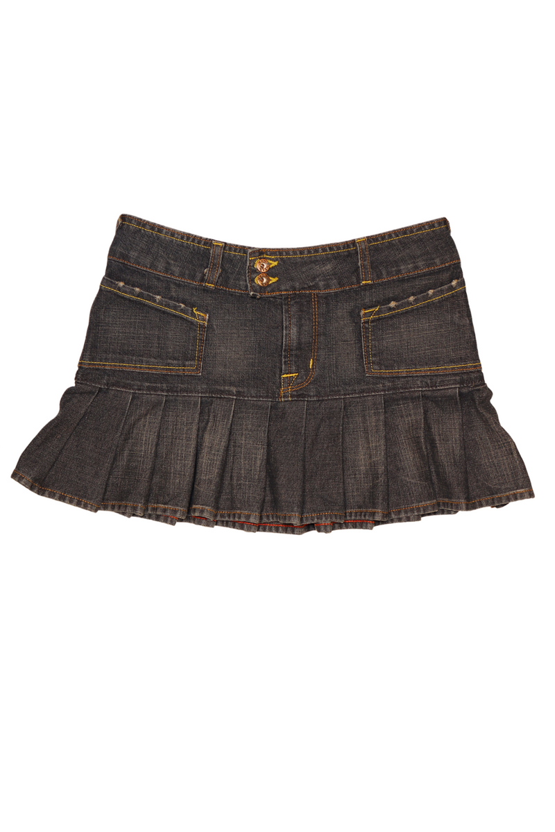 Von Dutch Pleated Denim Mini Skirt