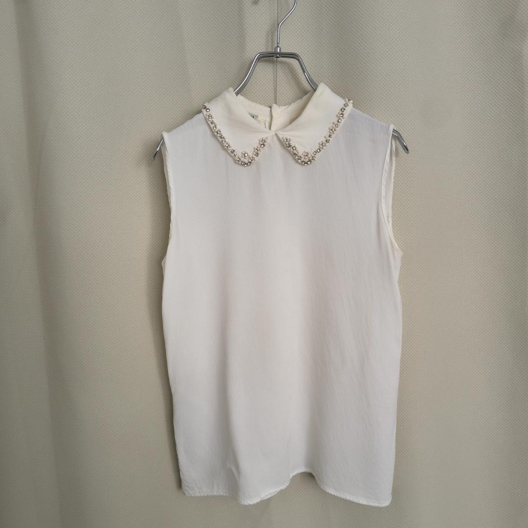 Vintage MIU MIU White Beaded Collar White Blouse