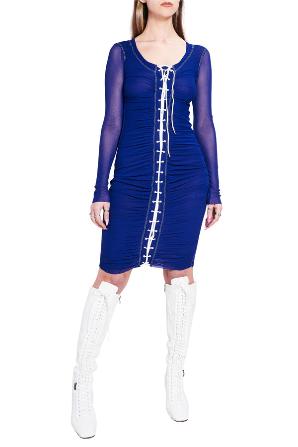 Jean Paul Gaultier Royal Blue Stretch Lace-Up Dress